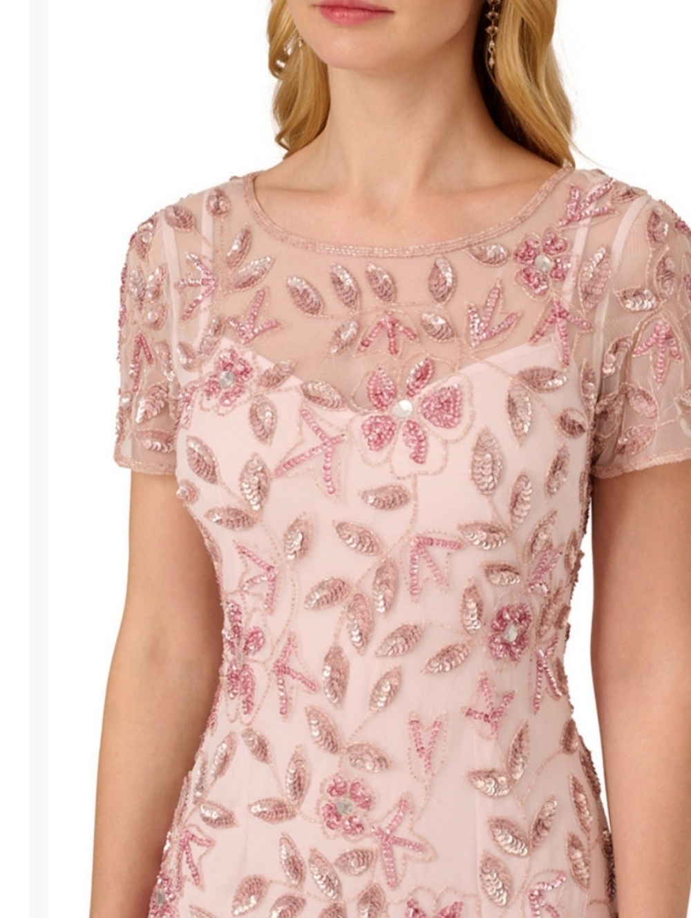 Adrianna Papell Women's Floral -Beaded Blush Pink Gown - Picture 3 of 13
